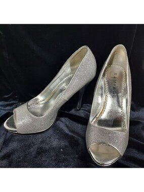Rampage Gracee Glitter Heels Womens Sz M Silver Platform Slip On Pumps
